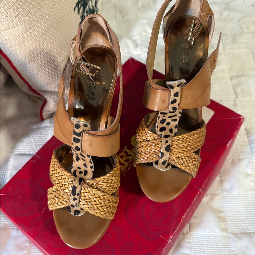 Carlos Santana Tan and Brown Woven Sandals